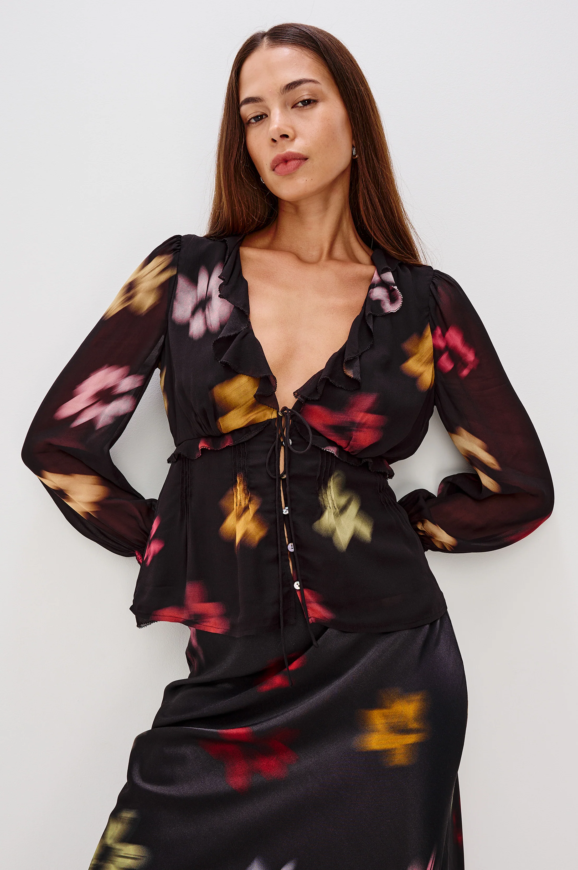 ALIXA TOP - ONYX BLURRED FLORAL