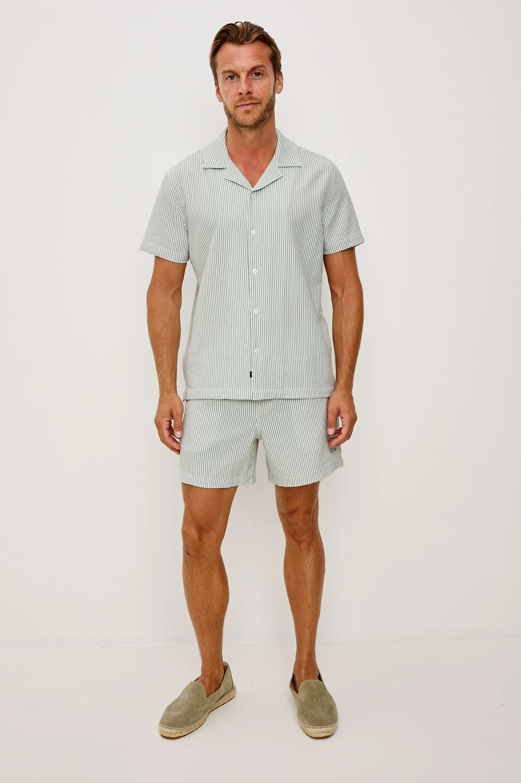 AMALFI SHIRT - SAGE WHITE SEERSUCKER - Image 3