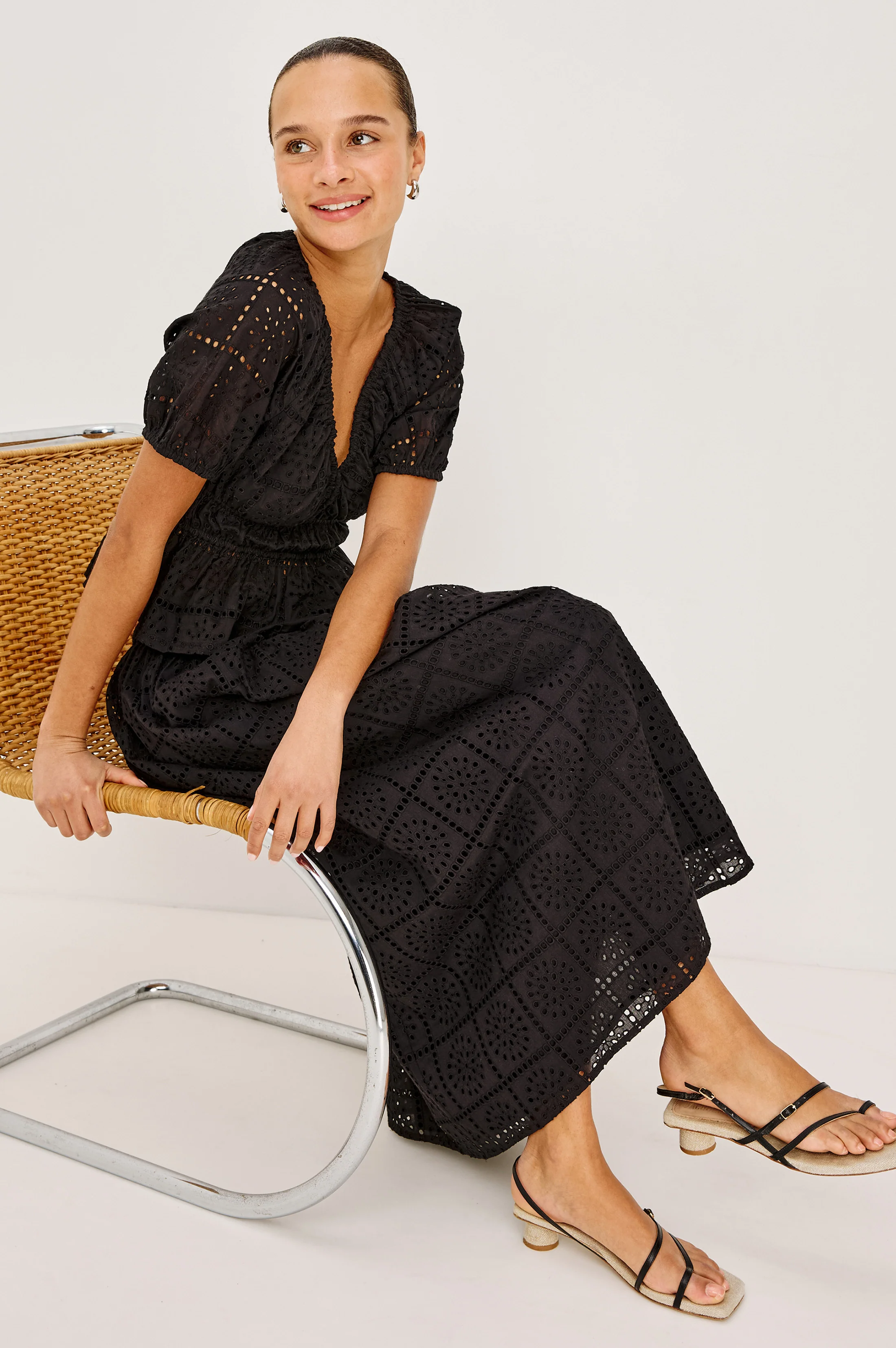 ARGENTA TOP - BLACK GRID EMBROIDERY