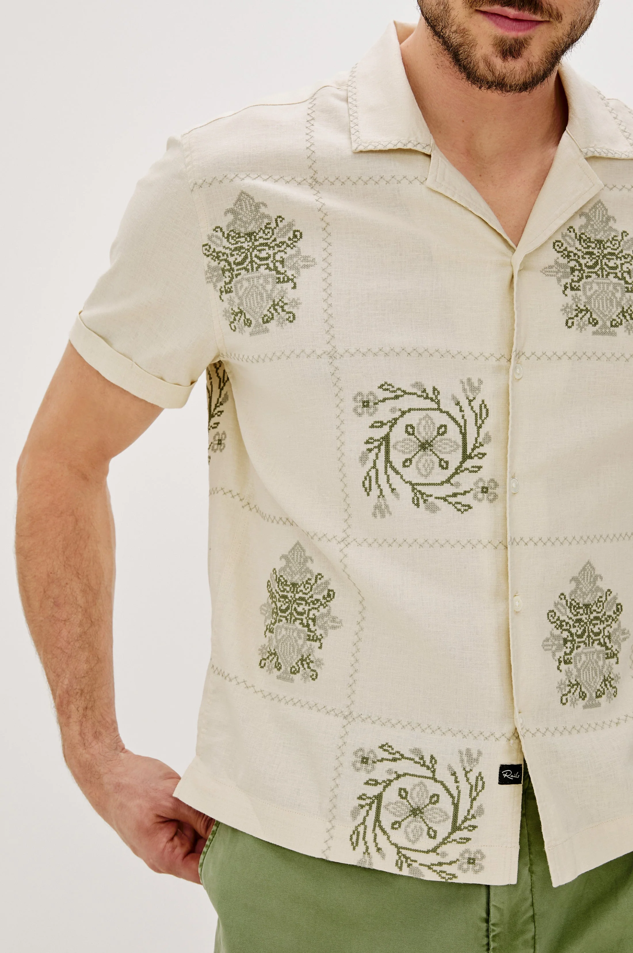 CLAIRO SHIRT - CREAM QUILT SQUARES - Image 3
