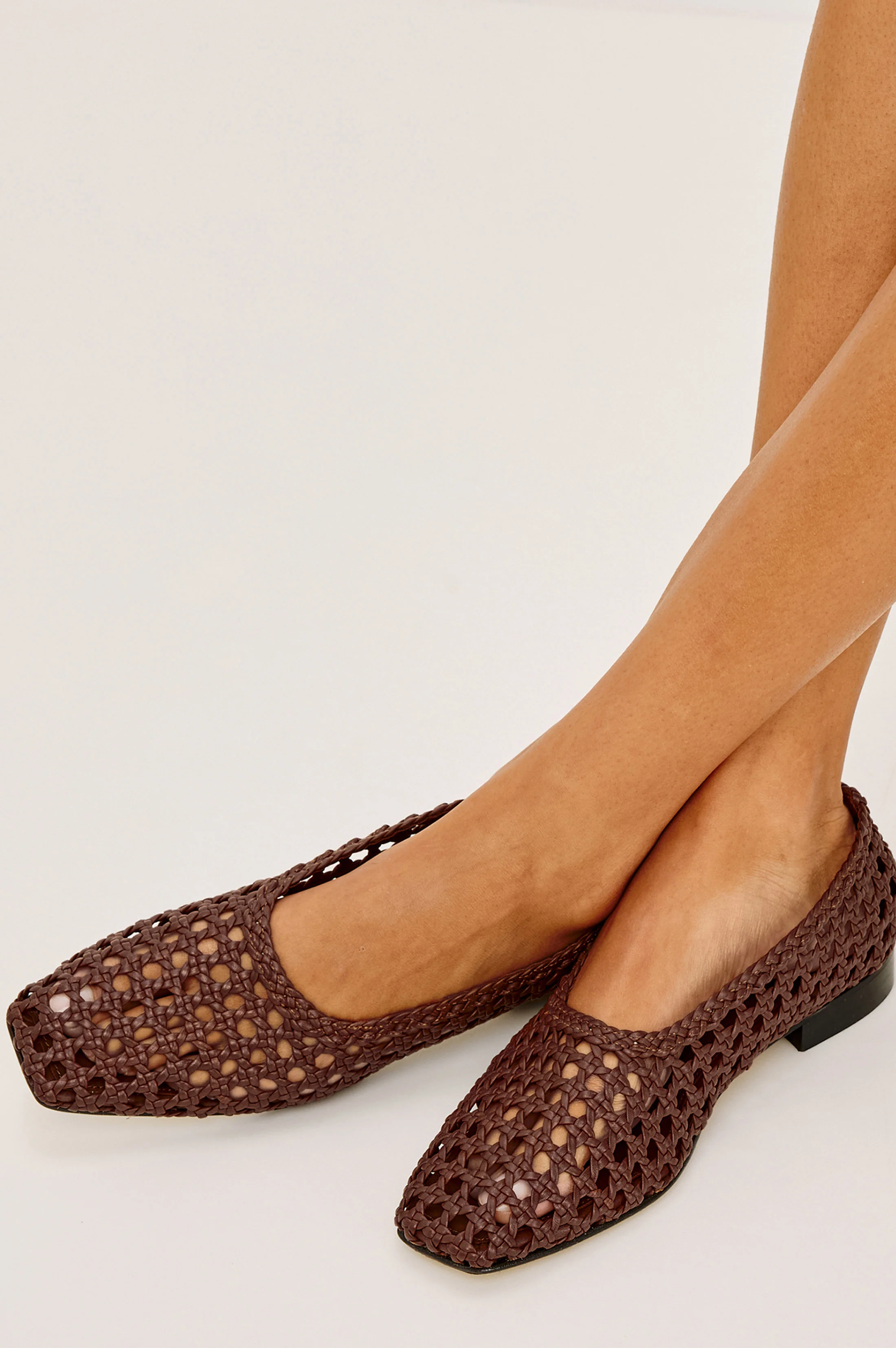 CORTONA WOVEN BALLET FLAT - DARK BROWN LEATHER - Image 3
