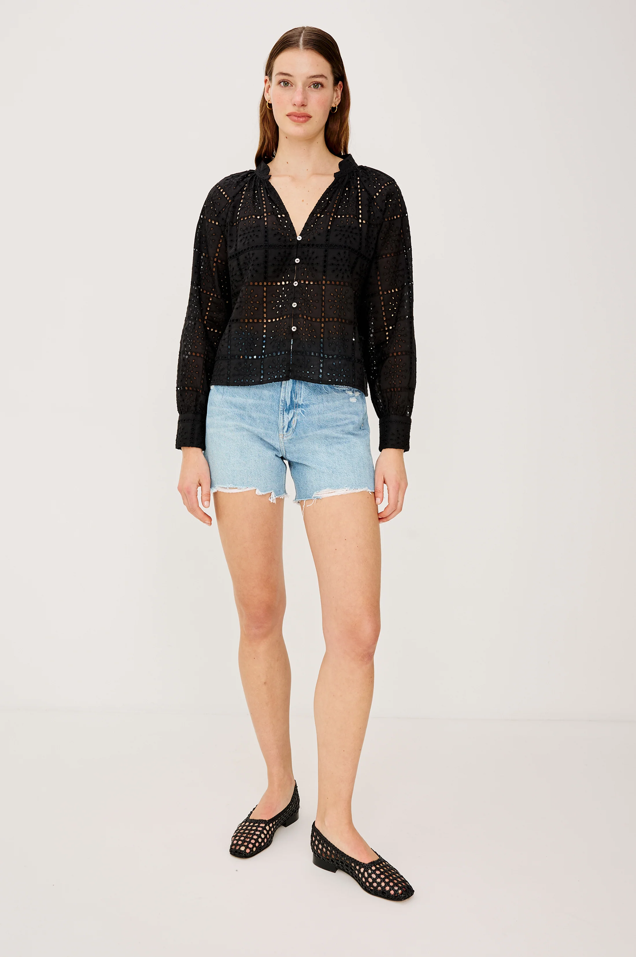 FRANCINE TOP - BLACK GRID EMBROIDERY - Image 3