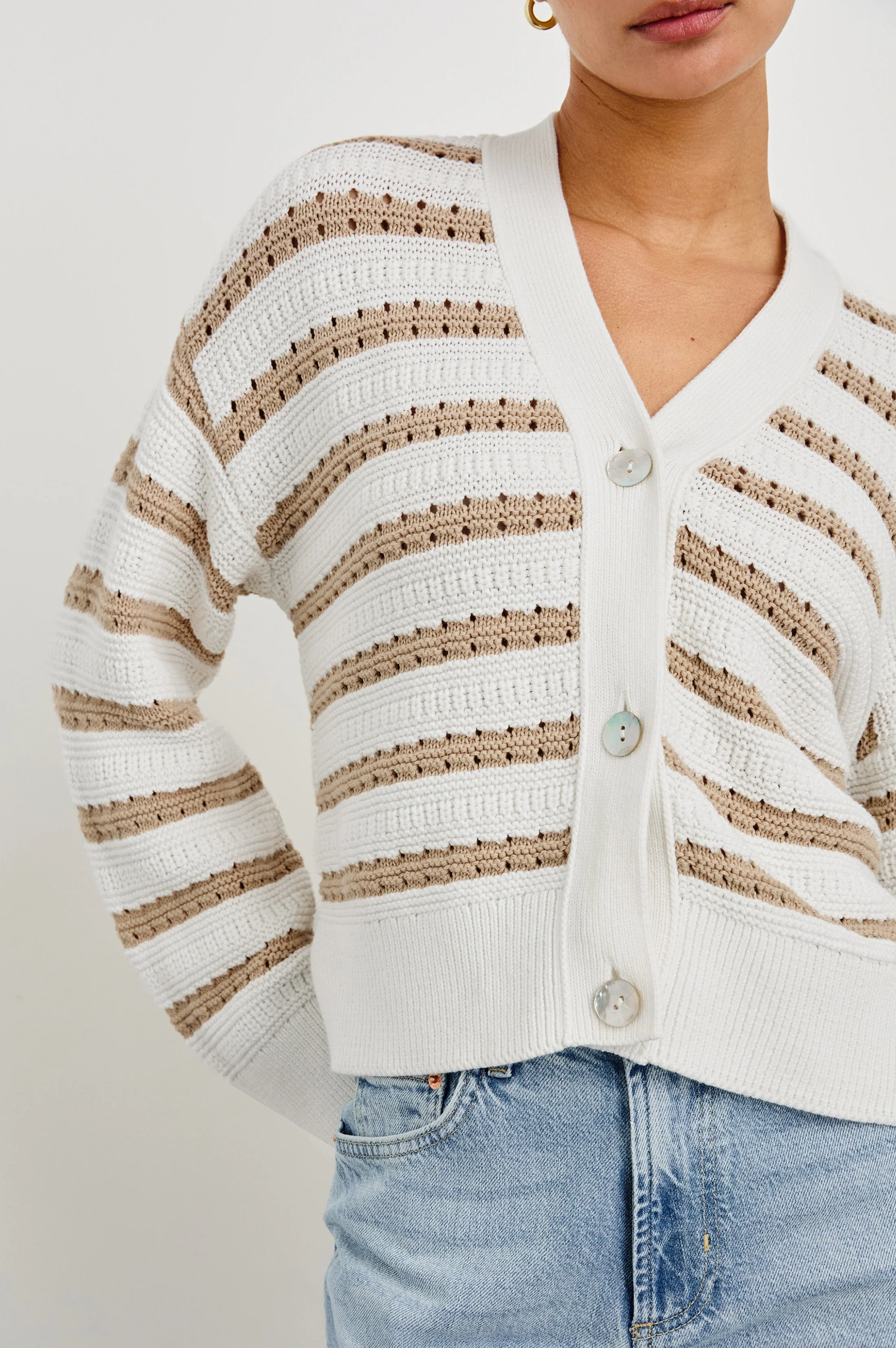 GENEVA CARDIGAN - IVORY OAT STRIPE - Image 2