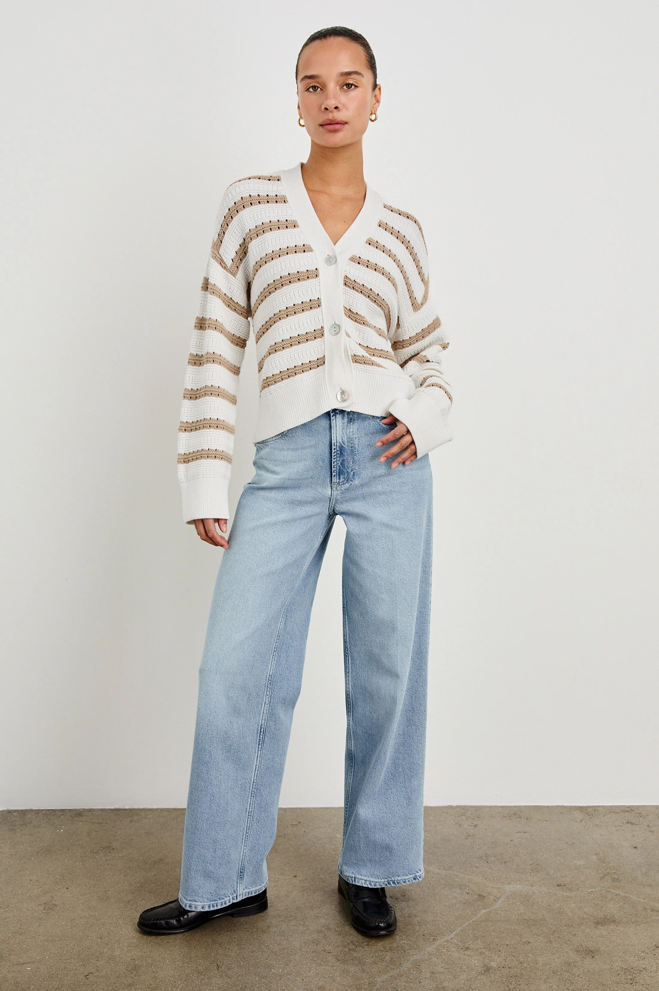 GENEVA CARDIGAN - IVORY OAT STRIPE - Image 3