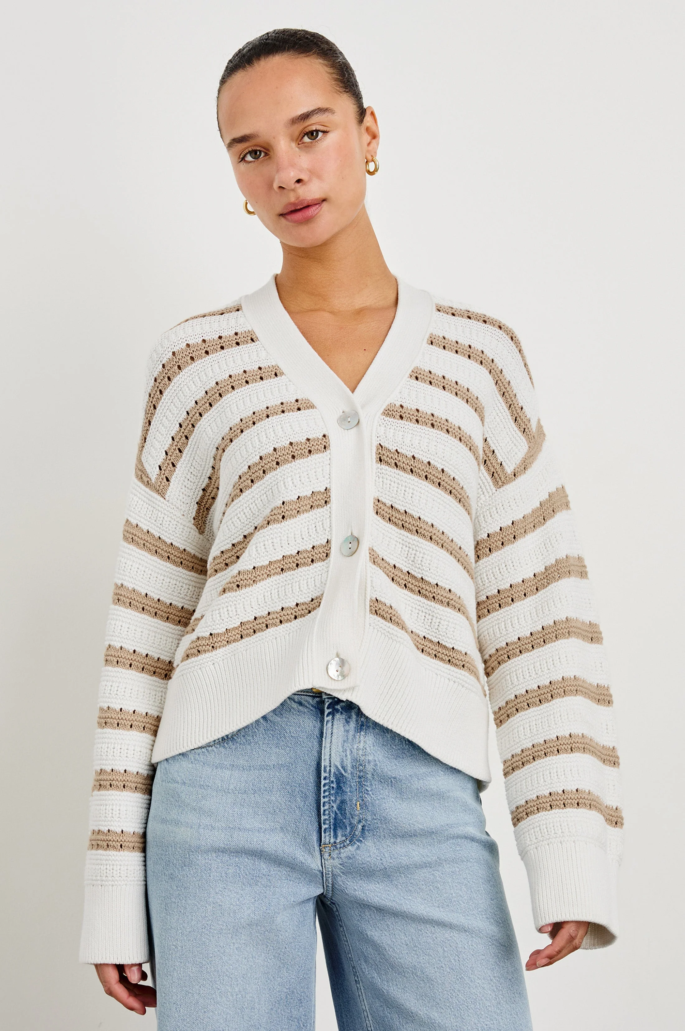 GENEVA CARDIGAN - IVORY OAT STRIPE - Image 4