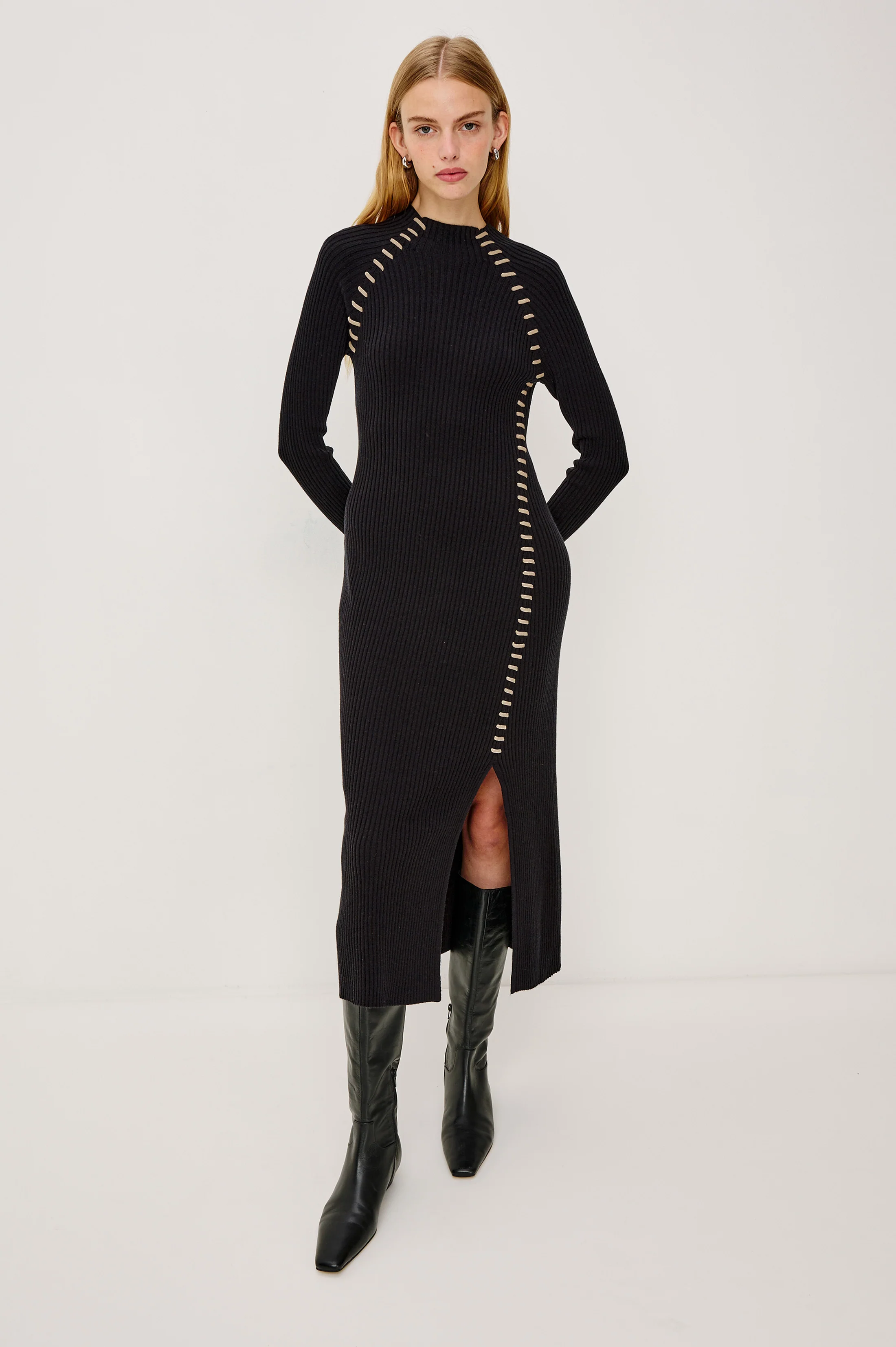 IMARA DRESS - BLACK OAT BLANKET STITCH - Image 3