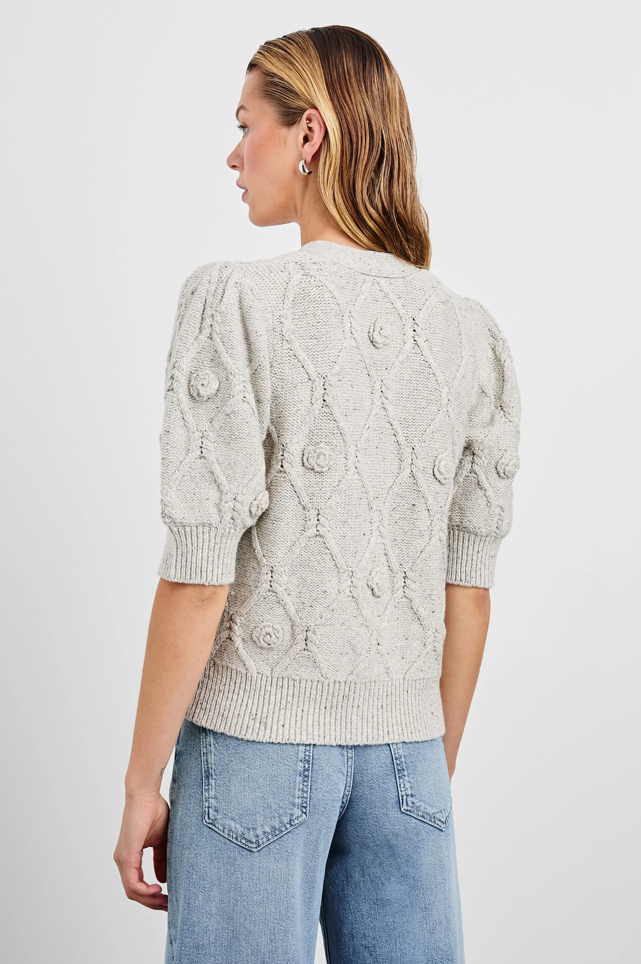 ISLA CARDIGAN - GREY WITH CROCHET DAISIES - Image 5