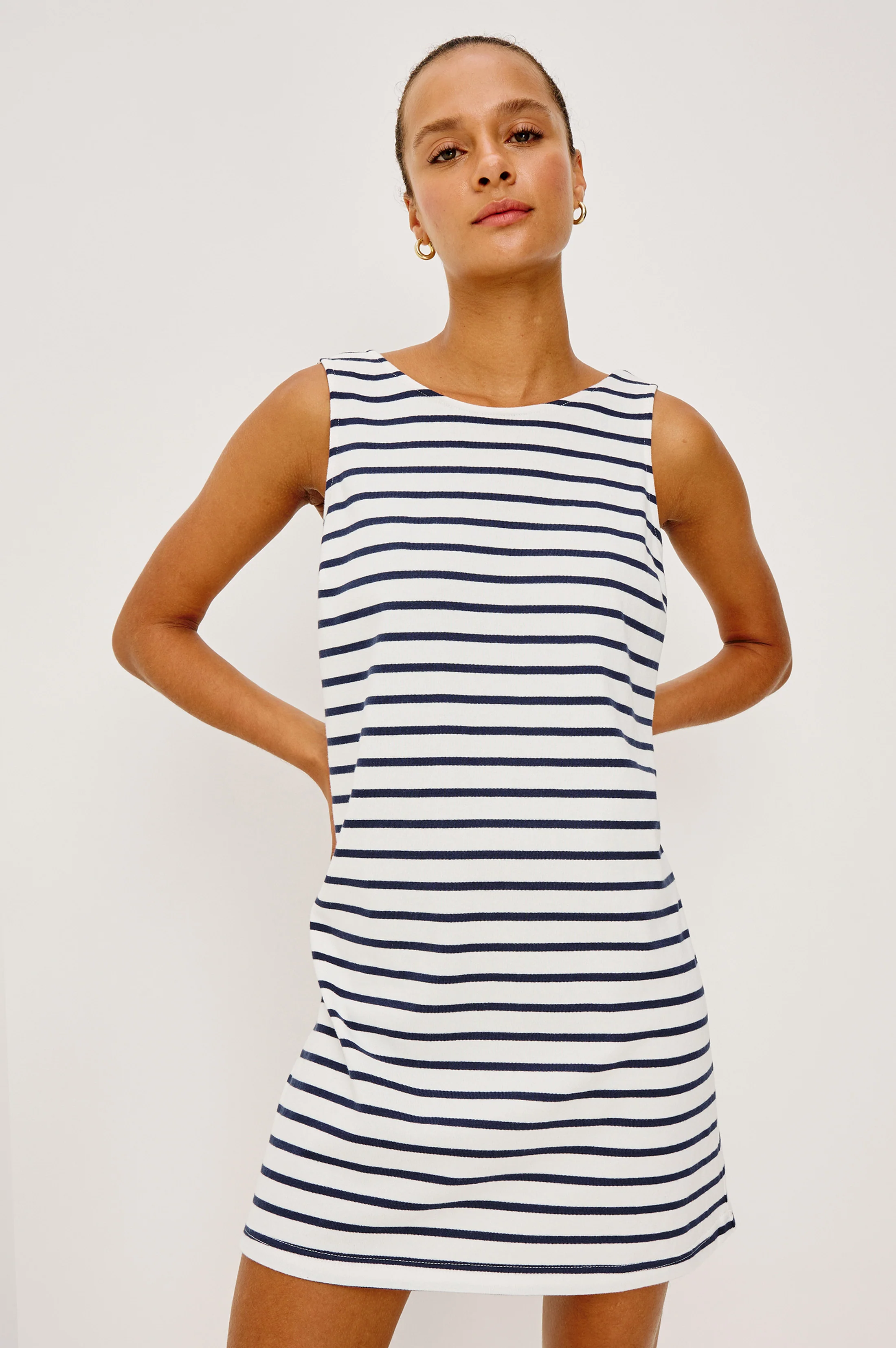 KAYLEE DRESS - IVORY NAVY STRIPE