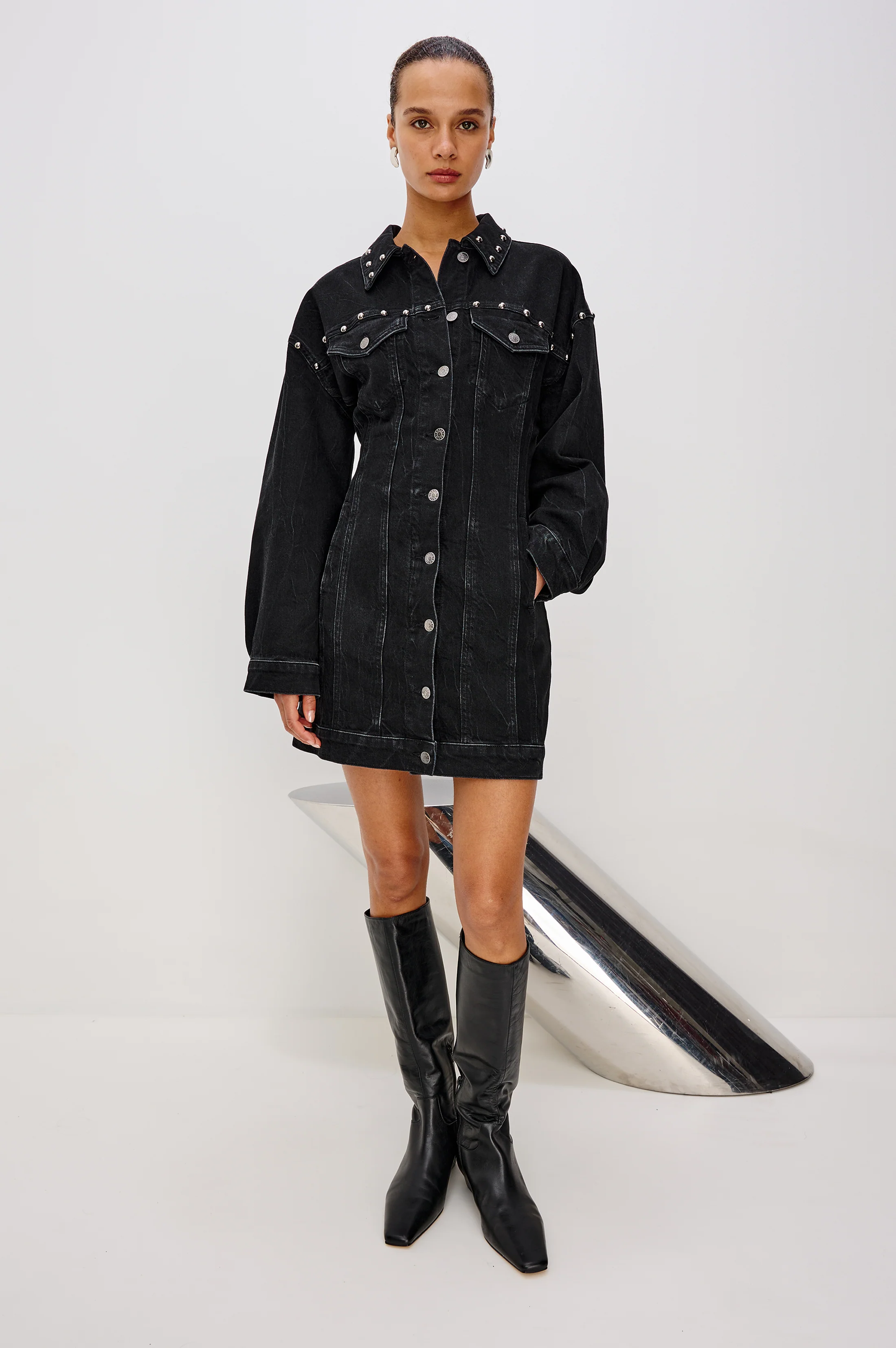 LADERA DRESS - BLACK STONE STUDDED - Image 3