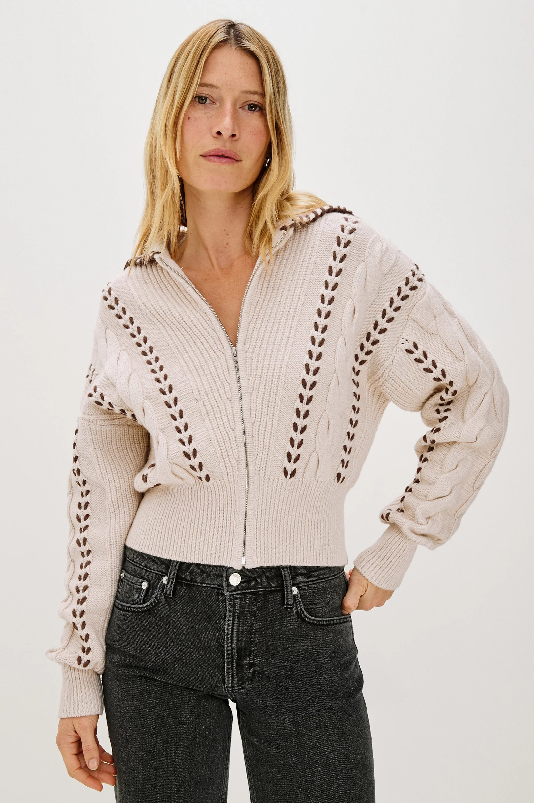 LUNE SWEATER - OATMEAL BROWN WHIP STITCH - Image 4