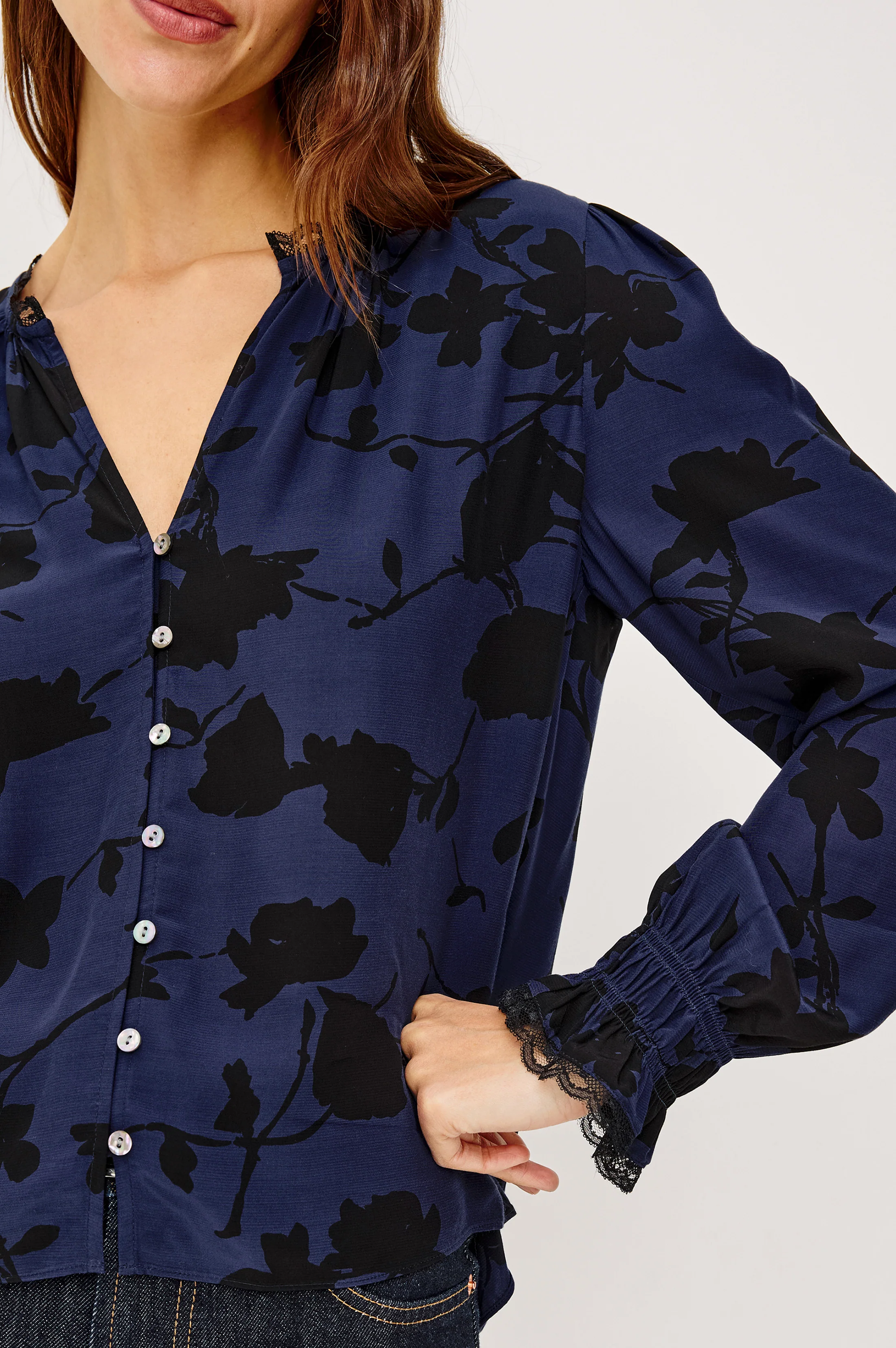 MAGDA SHIRT - NAVY TOSSED ROSES - Image 2