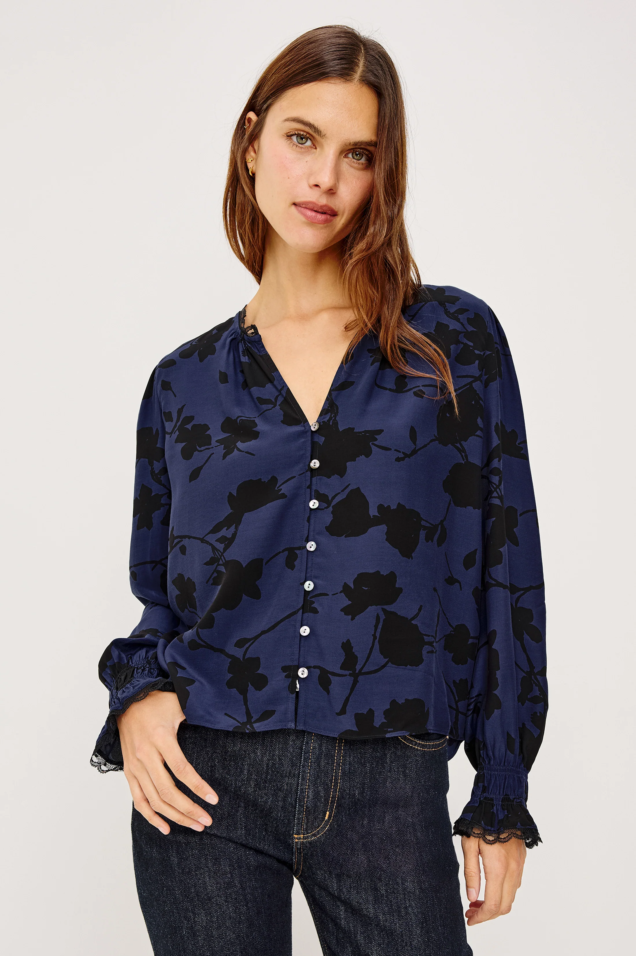 MAGDA SHIRT - NAVY TOSSED ROSES - Image 4