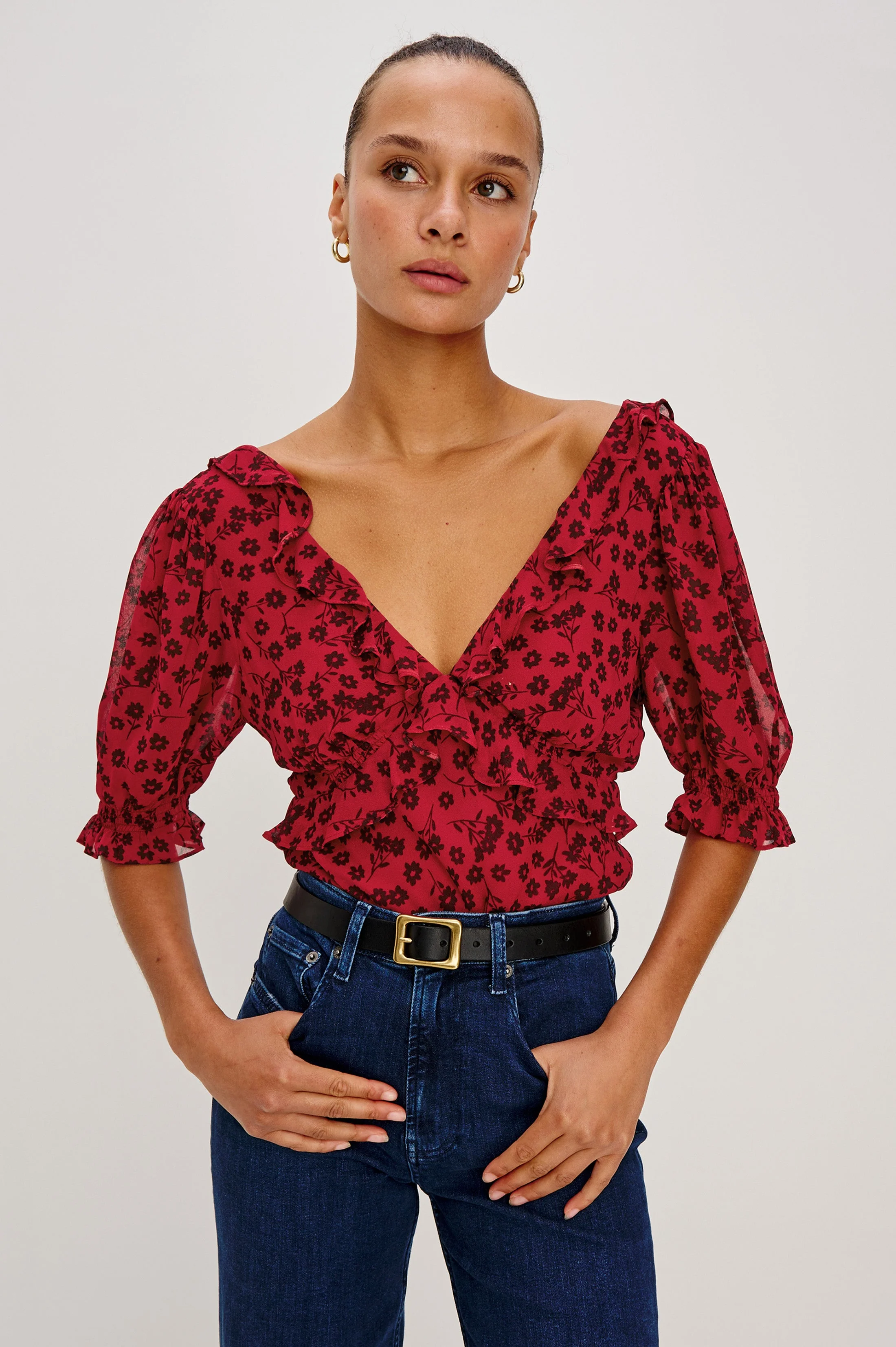 MIRAMAR TOP - CARMINE DAISIES - Image 3