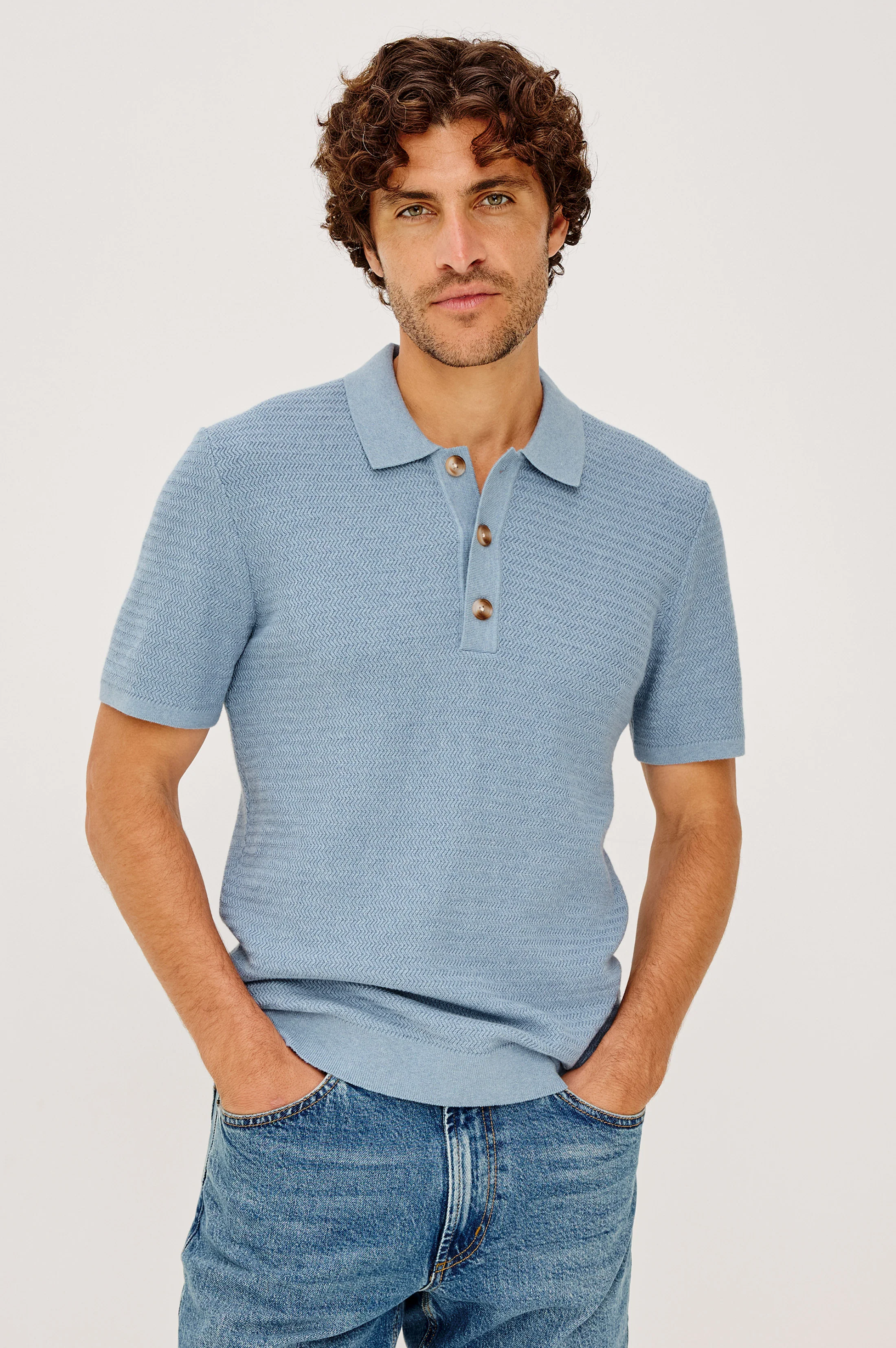 NATHAN POLO SHIRT - BLUE SKY HEATHER