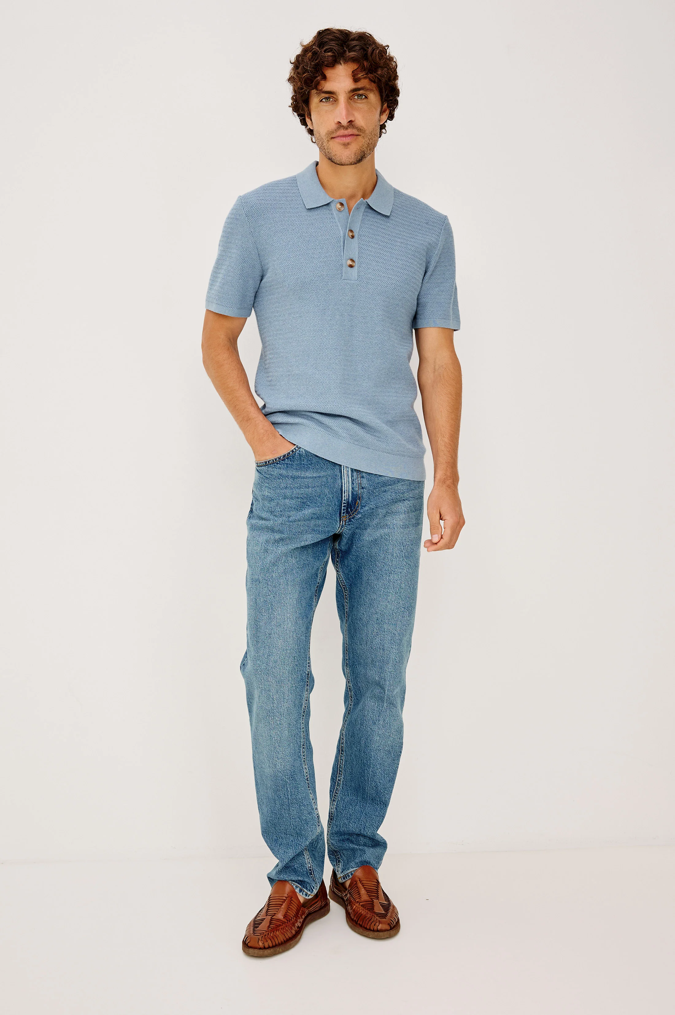 NATHAN POLO SHIRT - BLUE SKY HEATHER - Image 3