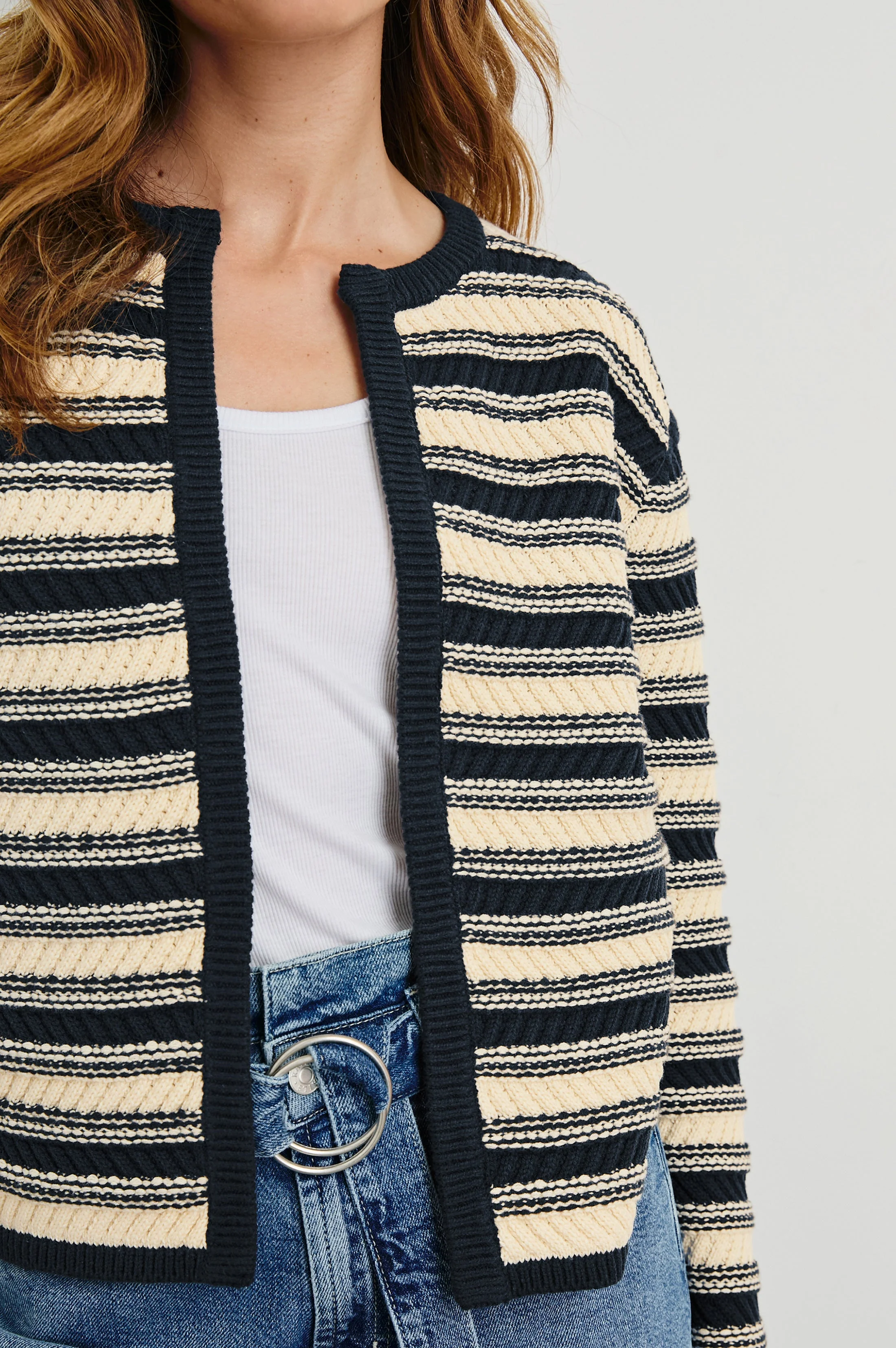 NELLY CARDIGAN - NAVY OAT STRIPE - Image 2