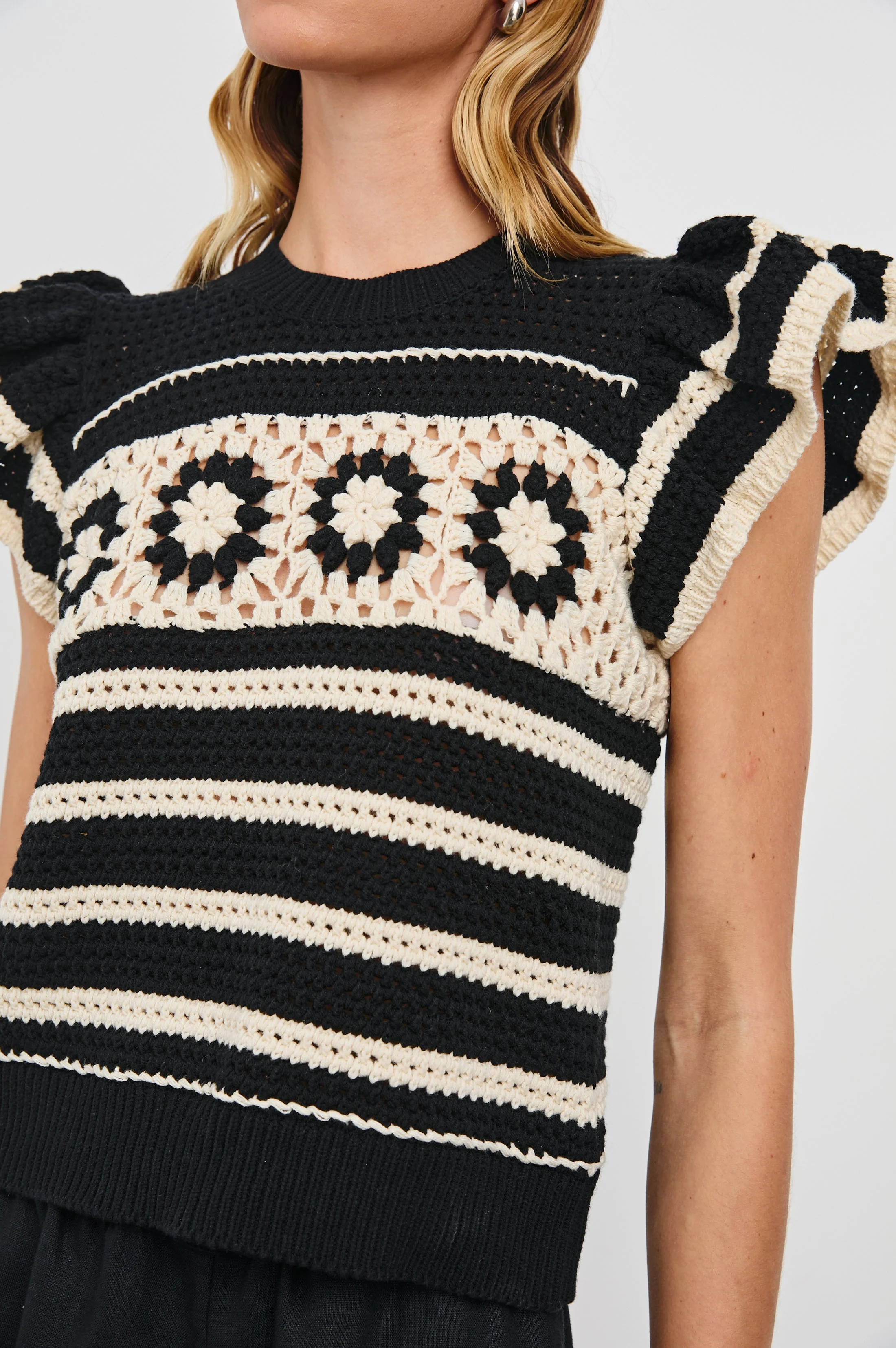 PENELOPE TOP - BLACK IVORY STRIPE - Image 2