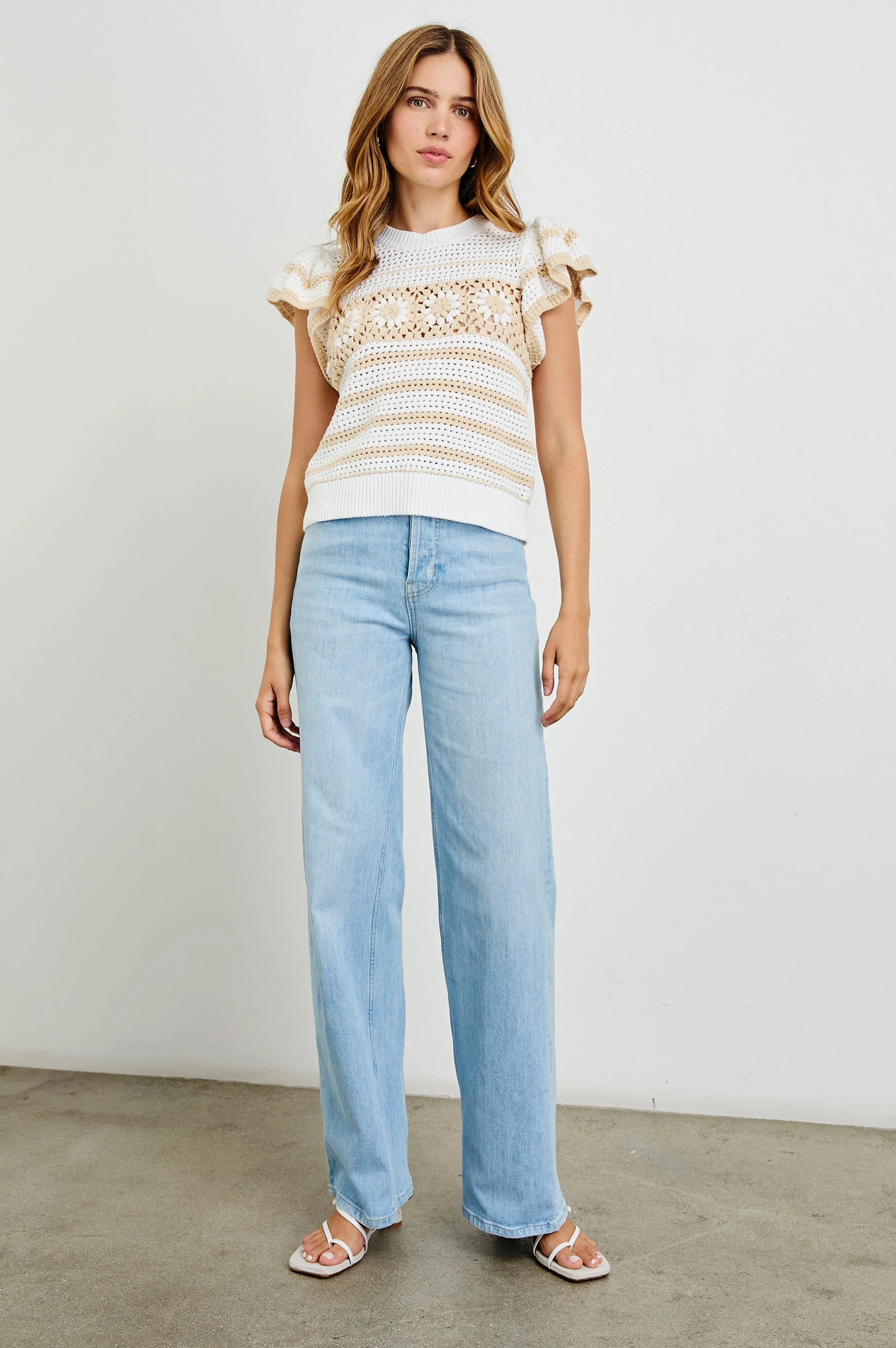 PENELOPE TOP - IVORY OAT CROCHET STRIPE - Image 3