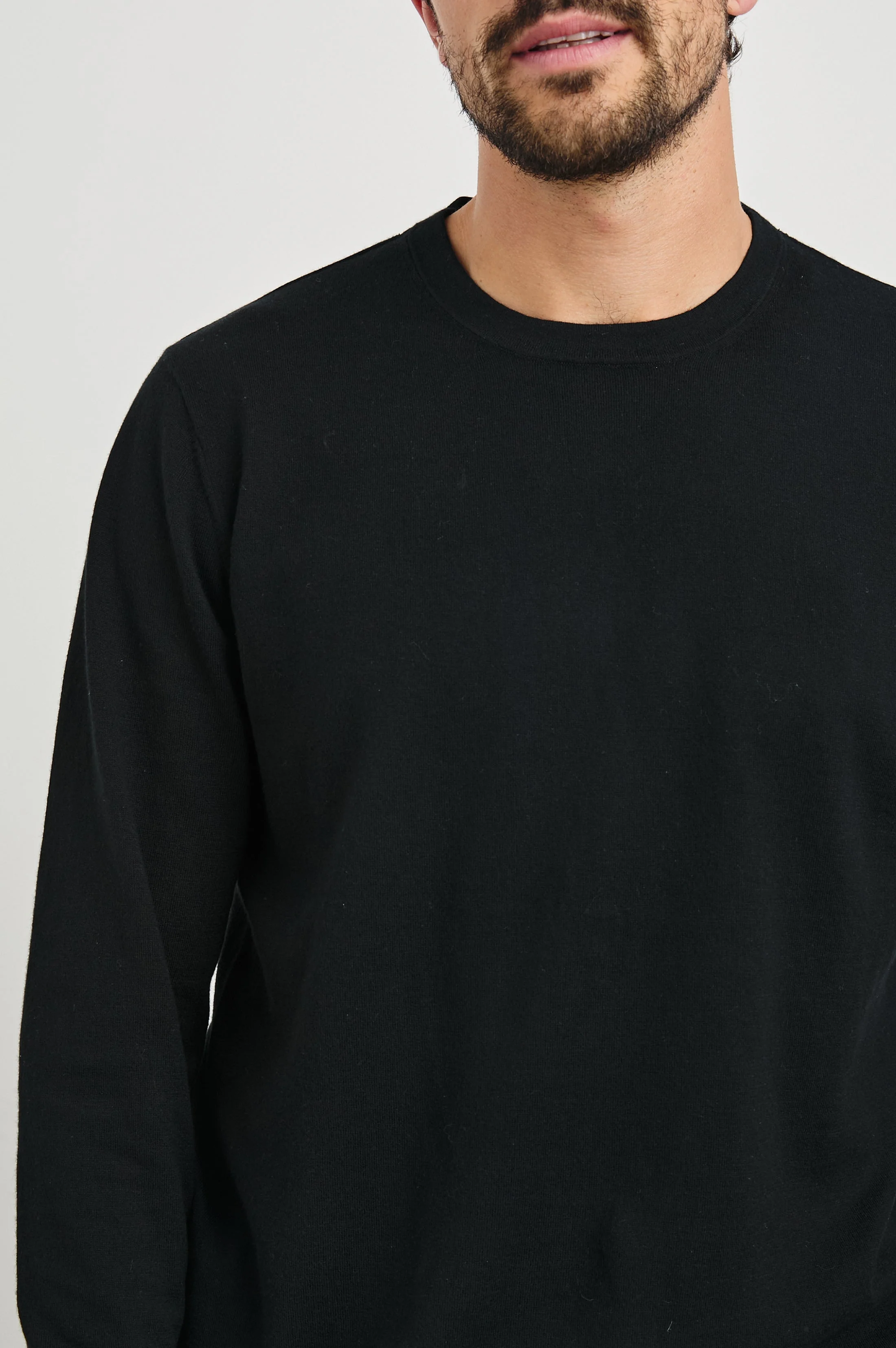 QUENTIN COTTON CASHMERE LONG SLEEVE TEE - BLACK - Image 2