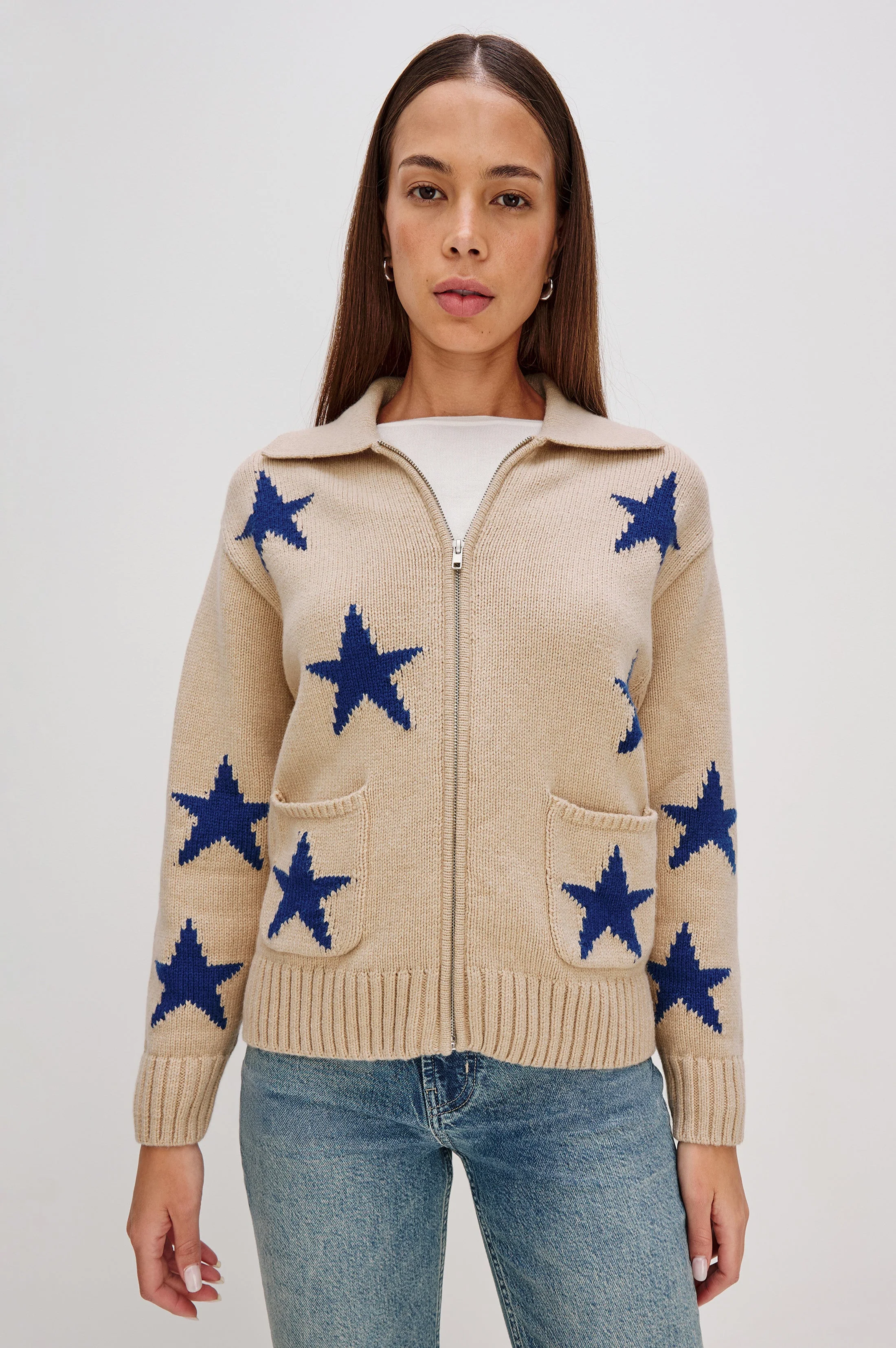 RHEA SWEATER - CAMEL COBALT STARS