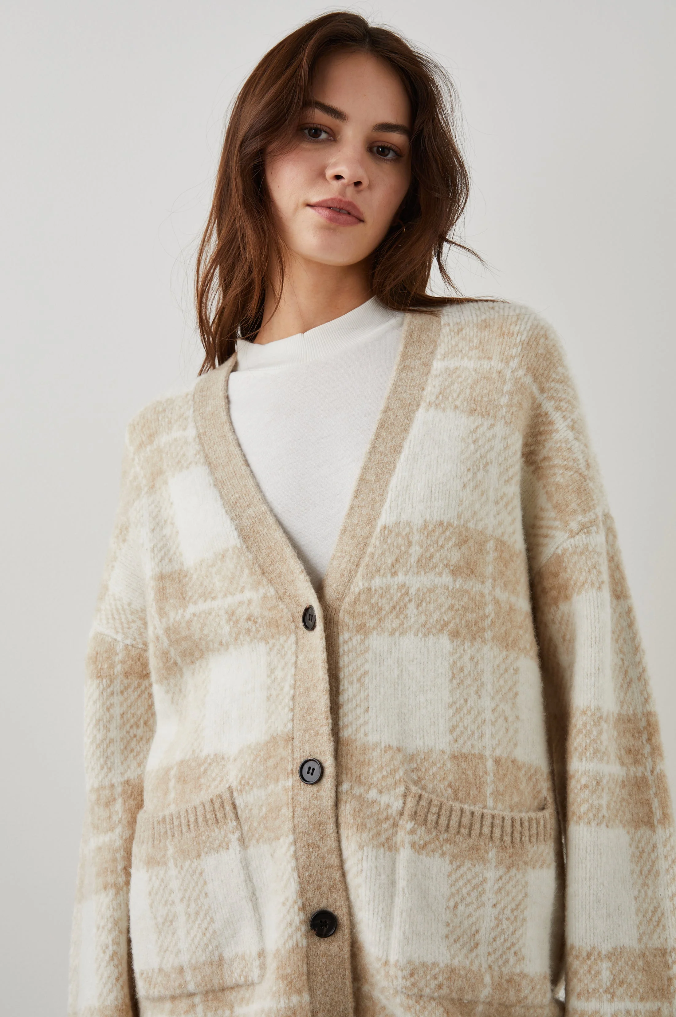 RUNI CARDIGAN - IVORY SAND PLAID - Image 3