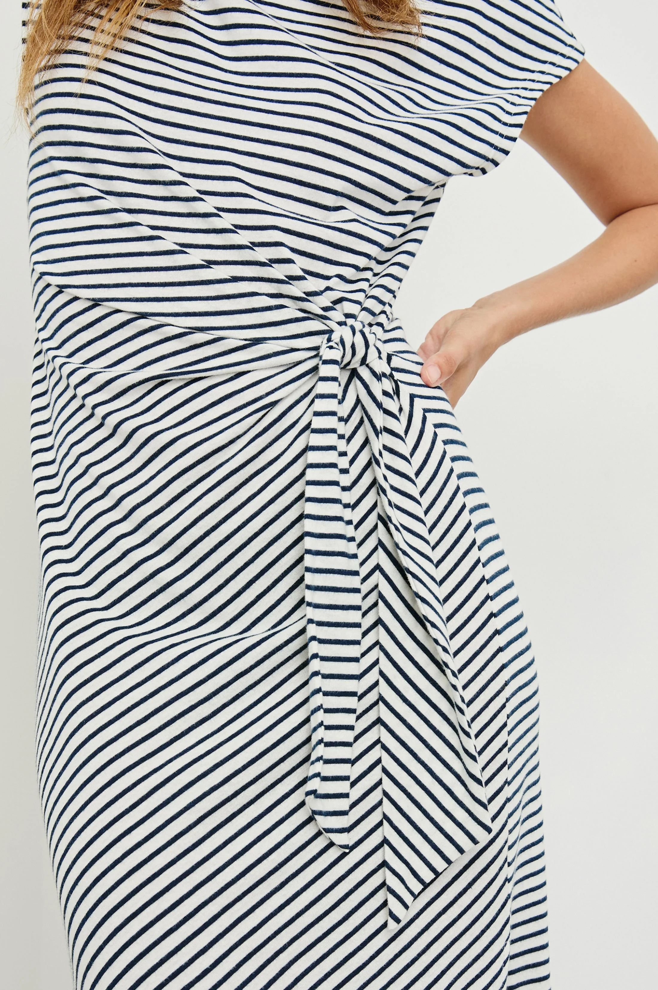SELAH DRESS - IVORY NAVY MICRO STRIPE - Image 2